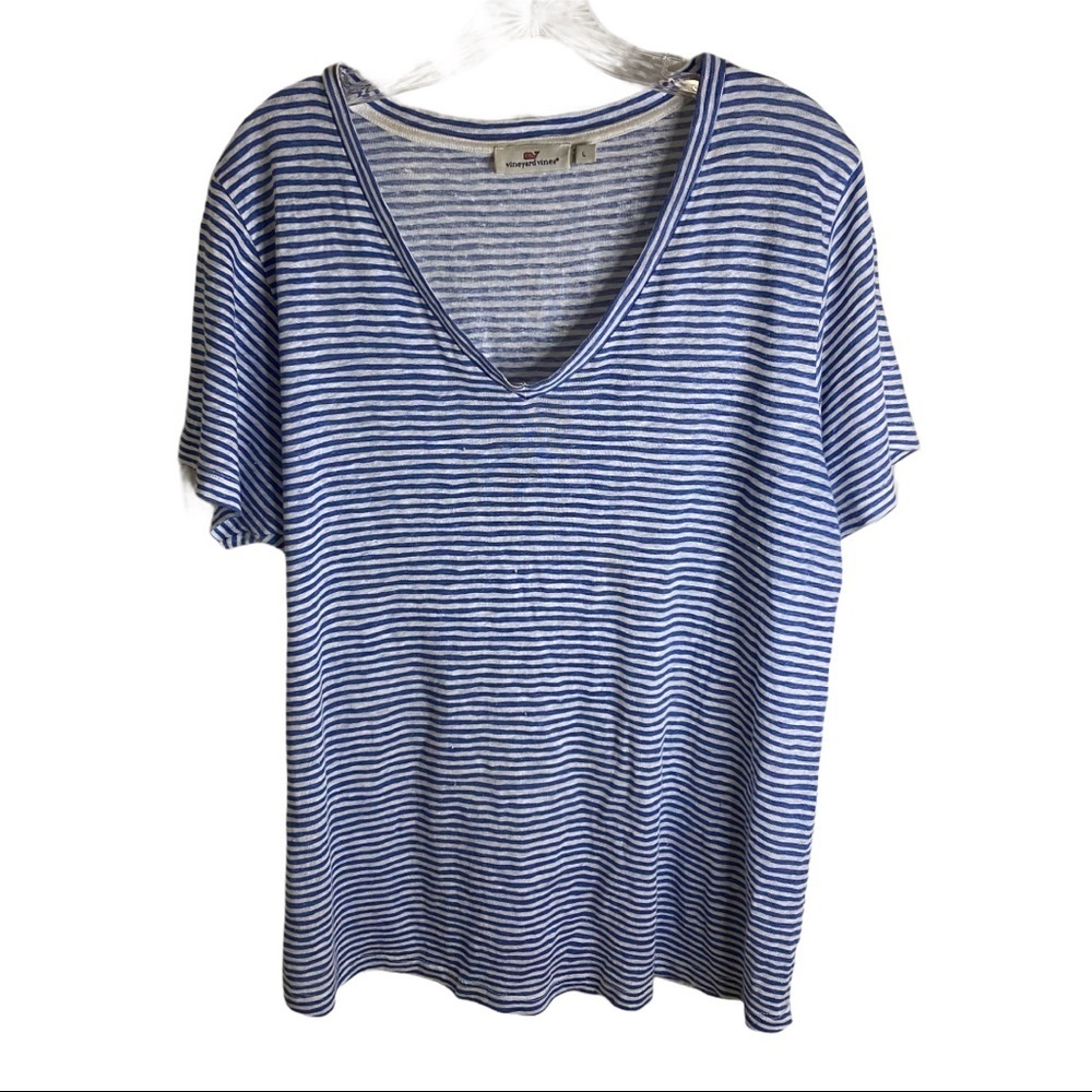 Vineyard Vines Blue White V neck Top
